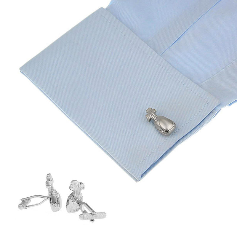 Golf Cufflinks Bag and Clubs Silver On Shirt Sleeve