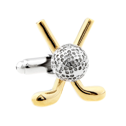 Golf Cufflinks Ball And Clubs Gold & Silver Front