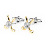 Golf Cufflinks Ball And Clubs Gold & Silver Pair