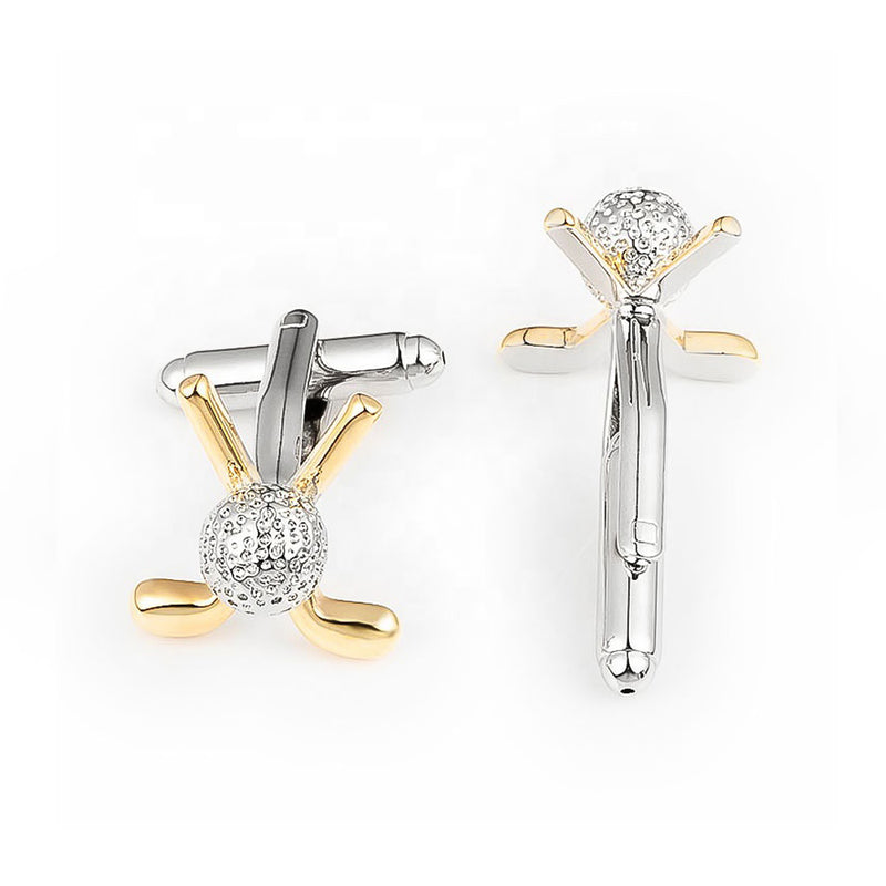 Golf Cufflinks Ball And Clubs Gold & Silver Set