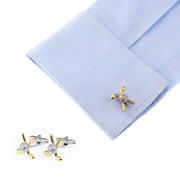 Golf Cufflinks Ball And Clubs Gold & Silver On Shirt Sleeve