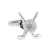 Golf Cufflinks Silver Ball & Clubs Front