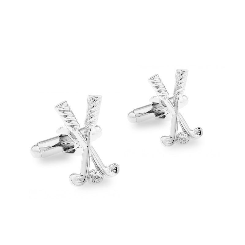 Golf Cufflinks Clubs Ball Silver Image Pair