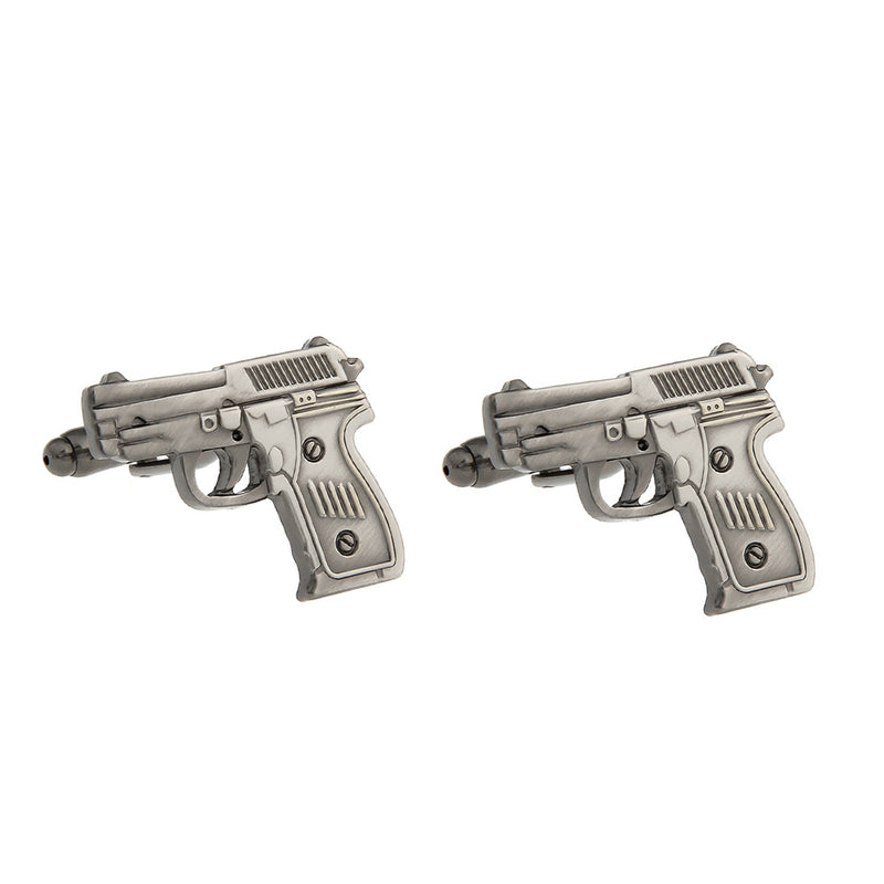 Hand Gun Cufflinks Gunmetal Black Pistol Image Pair