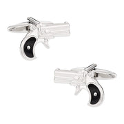 Revolver Cufflinks Hand Gun Silver Black Pair