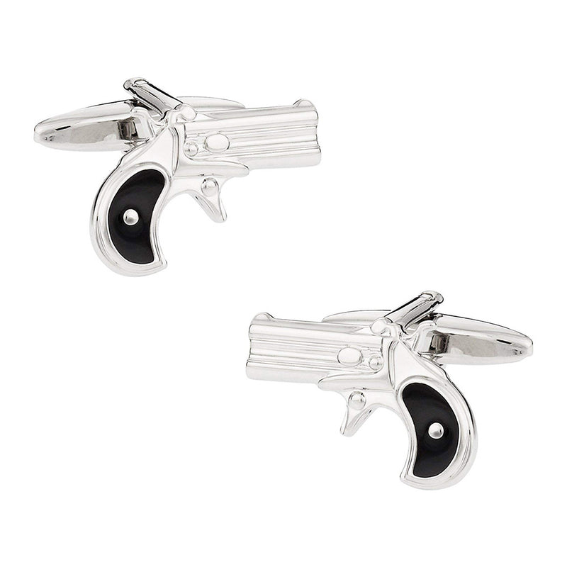 Revolver Cufflinks Hand Gun Silver Black Pair