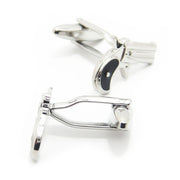 Revolver Cufflinks Hand Gun Silver Black Top