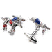 Horse and Polo Player Cufflinks Silver Red Blue Image Front and Top