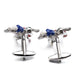 Horse and Polo Player Cufflinks Silver Red Blue Image Pair Top