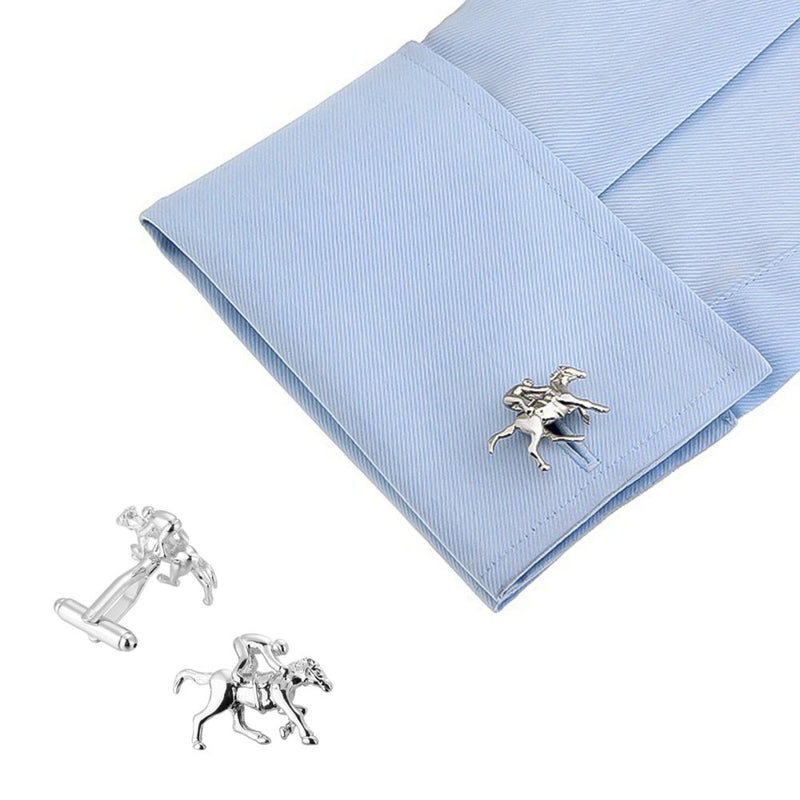 Horse Cufflinks Jockey Riding Silver Sport On Shirt Sleeve