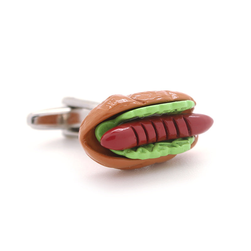 Hot Dog Cufflinks Sausage Silver Front