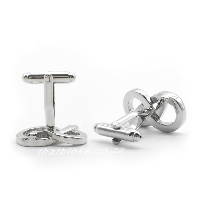 Infinity Symbol Cufflinks Silver Front Back and Bottom