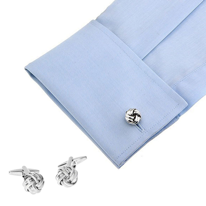 Double Knot Cufflinks Silver On Shirt Sleeve