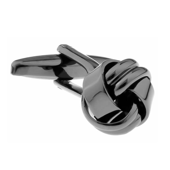 Double And Single Interlace Know Cufflinks Gunmetal Black Side