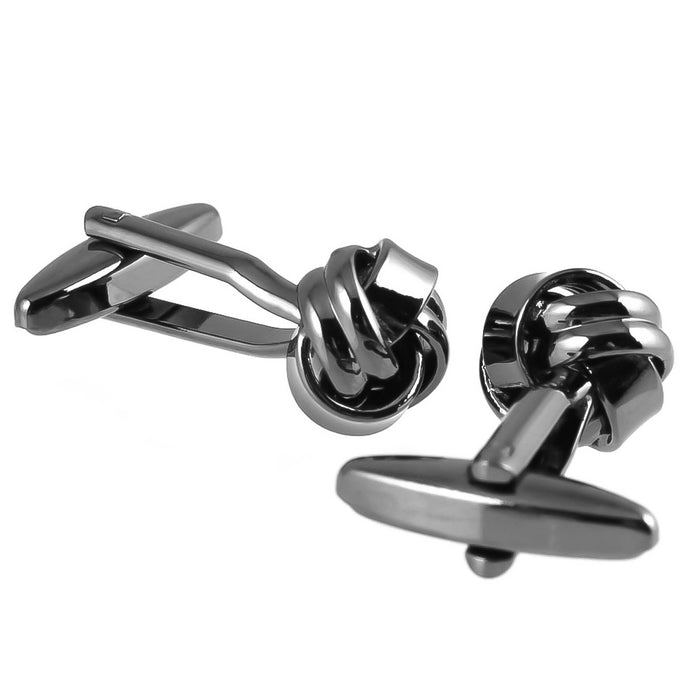 Double And Single Interlace Know Cufflinks Gunmetal Black Pair Back