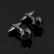 Double And Single Interlace Know Cufflinks Gunmetal Black Display Side