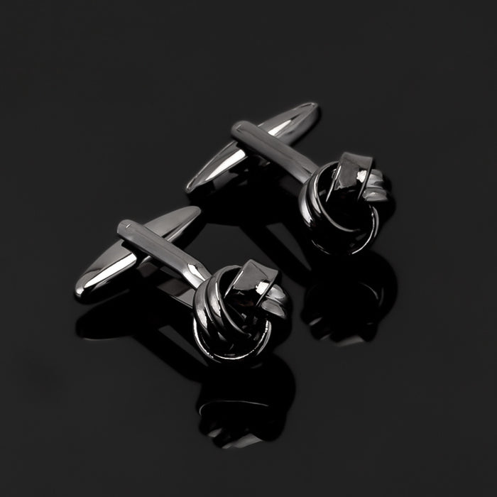 Double And Single Interlace Know Cufflinks Gunmetal Black Display Side