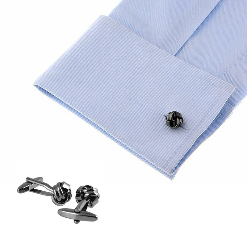Double And Single Interlace Know Cufflinks Gunmetal Black On Shirt Sleeve