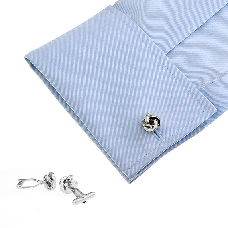 Knot Cufflinks Square Twist Silver Image On Shirt Sleeve