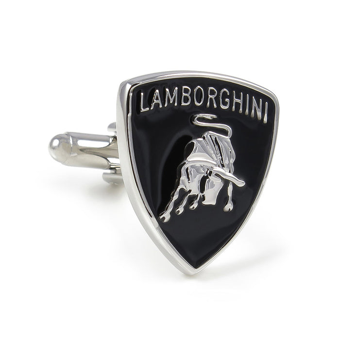 Lamborghini Cufflinks Car Logo Silver Black Image Front