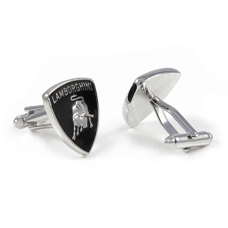 Lamborghini Cufflinks Car Logo Silver Black Image Pair
