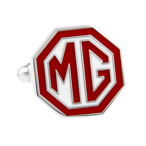 MG Cufflinks Car Logo Silver Red Image Front