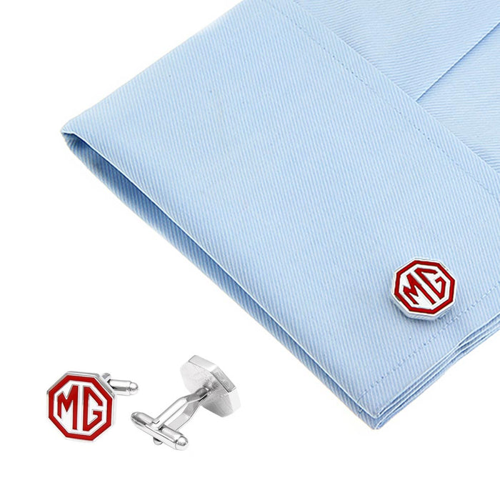 MG Cufflinks Car Logo Silver Red Image On Shirt Sleeve