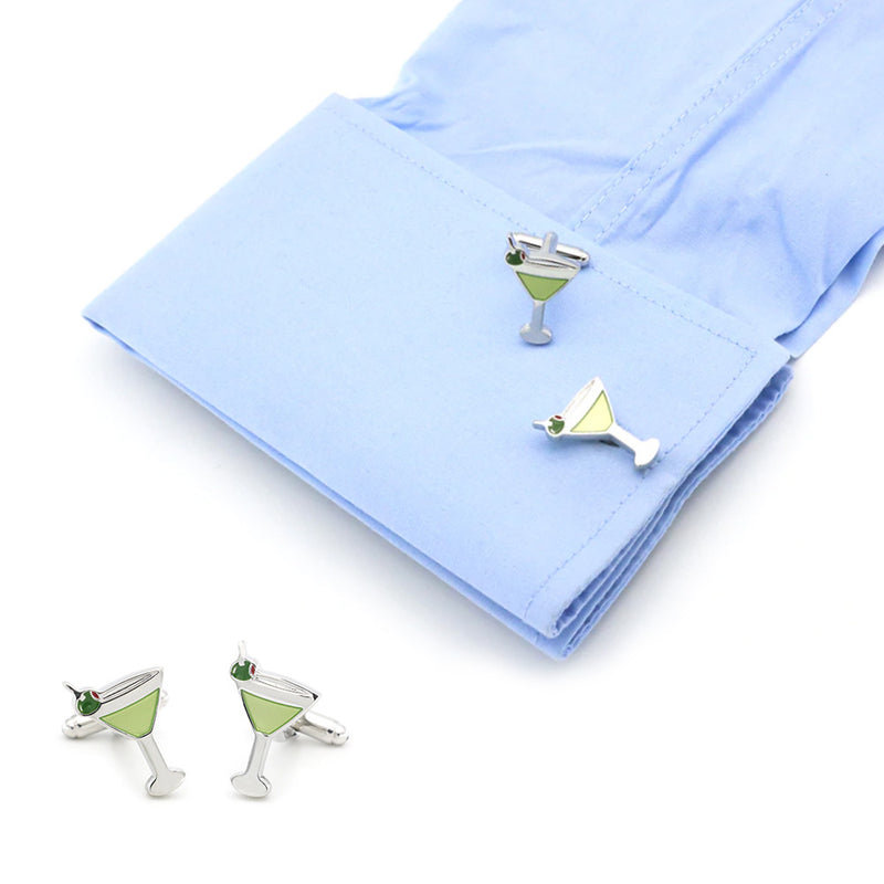 Cocktail Martini Glass Cufflinks On Shirt Sleeve