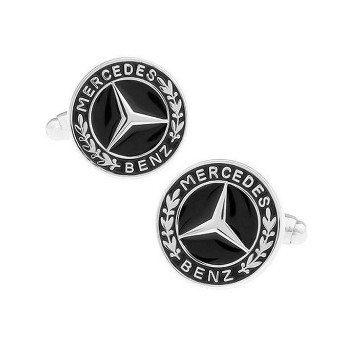 Mercedes-Benz Cufflinks Car Logo Silver Black Pair