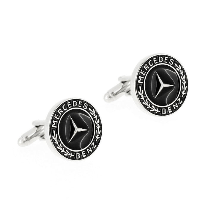 Mercedes-Benz Cufflinks Car Logo Silver Black Pair Side