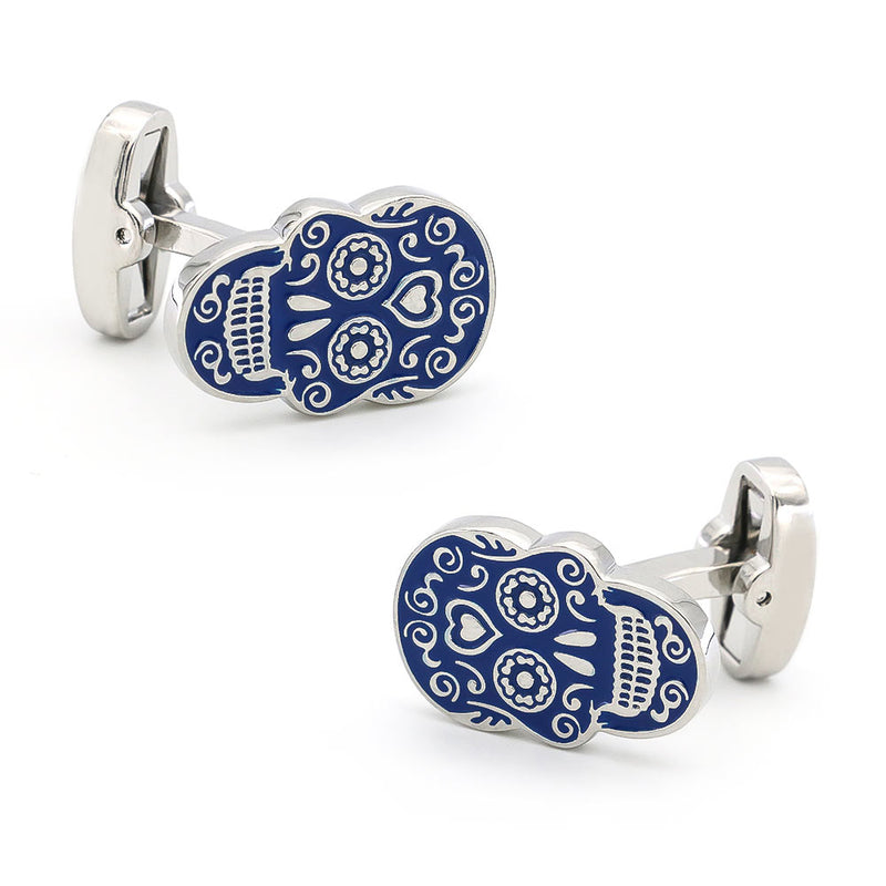 Mosaic Skull Cufflinks Navy Blue Image Pair Side