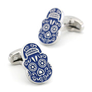 Mosaic Skull Cufflinks Navy Blue Image Pair Upside Down