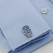 Mosaic Skull Cufflinks Navy Blue Image On Shirt Sleeve