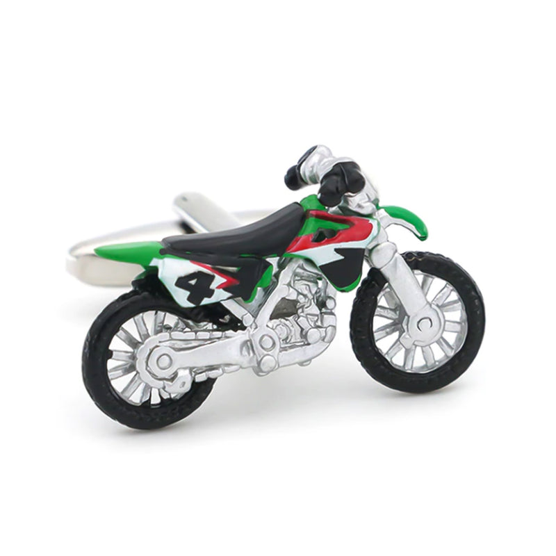 Dirt Bike Motorcycle Cufflinks Silver Green Front