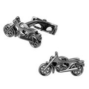 Motorycycle Cufflinks Gunmetal Black Classic Pair Side
