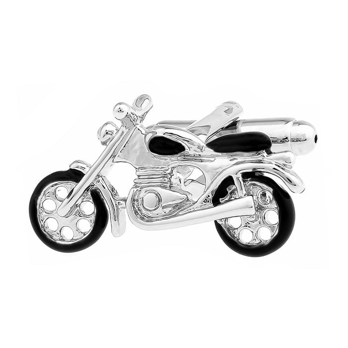 Black and Silver Motorcycle Cufflinks Road Front