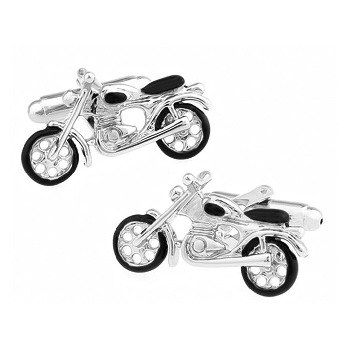 Black and Silver Motorcycle Cufflinks Road Pair