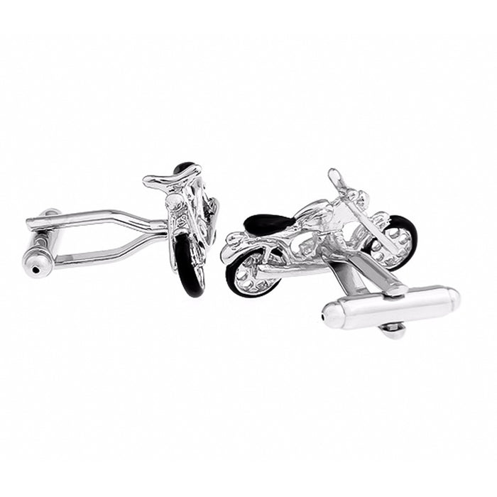 Black and Silver Motorcycle Cufflinks Road Front and Side