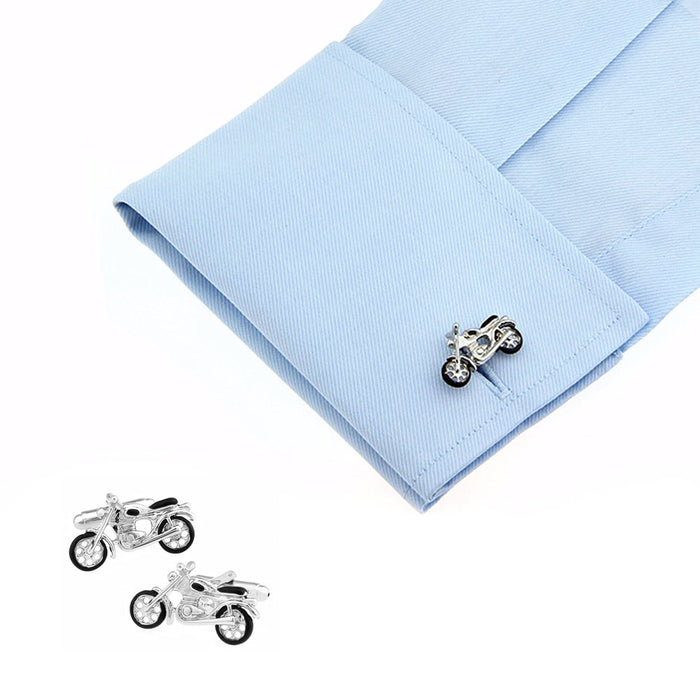 Black and Silver Motorcycle Cufflinks Road On Shirt Sleeve
