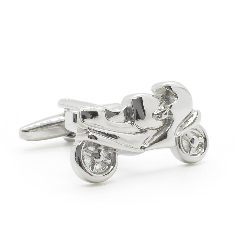 Racing Motorcycle Bike Cufflinks Silver Image Front