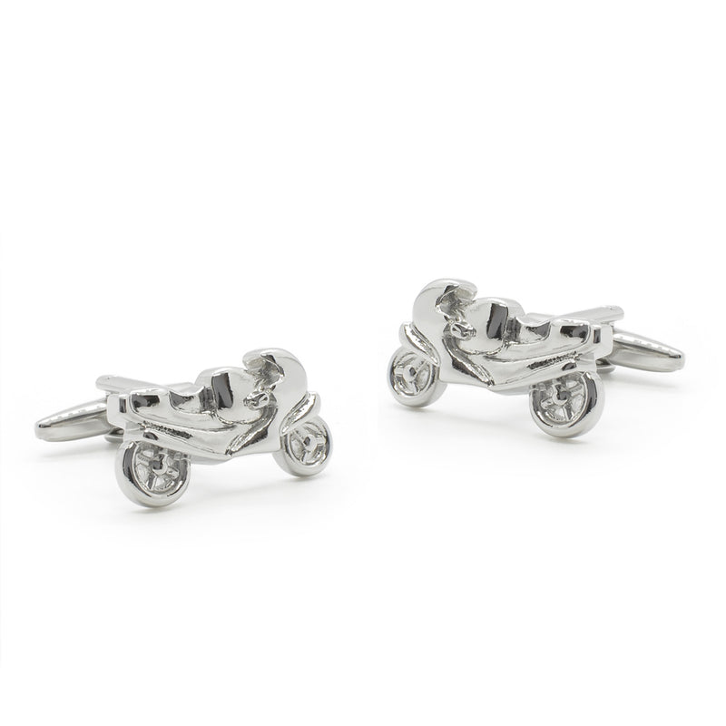 Racing Motorcycle Bike Cufflinks Silver Image Pair