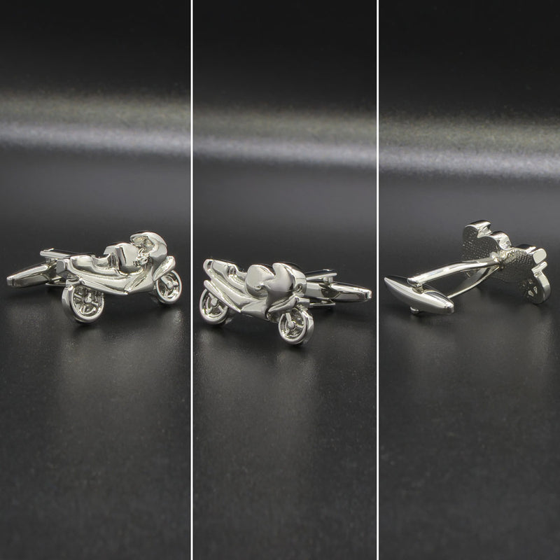 Racing Motorcycle Bike Cufflinks Silver Image Display