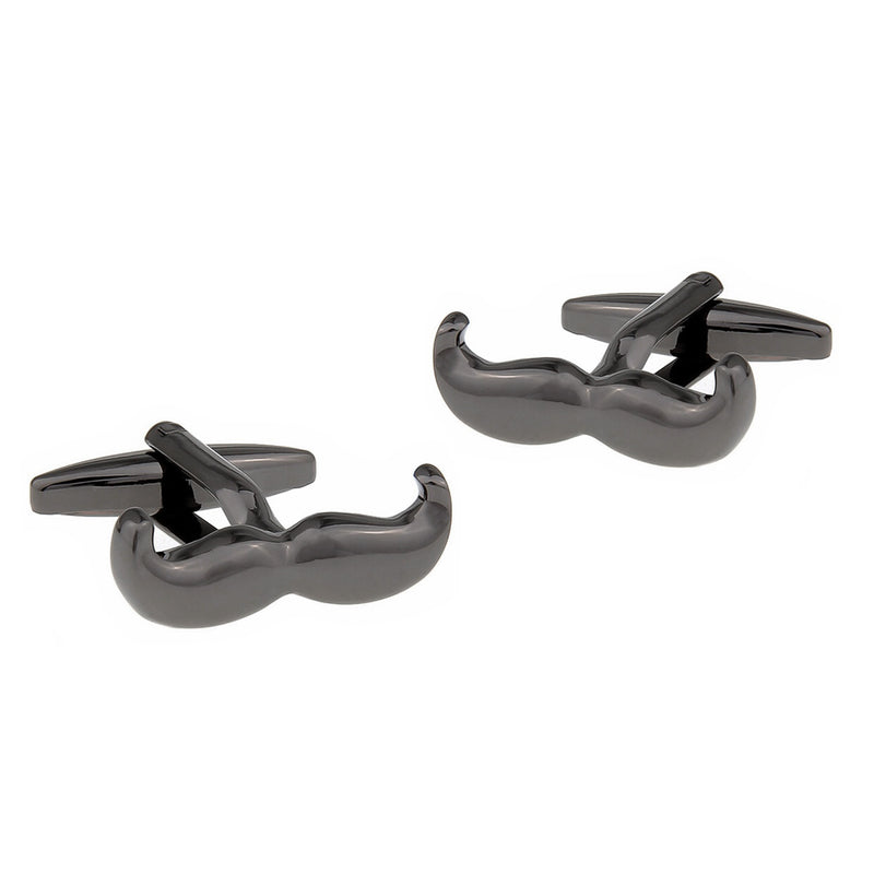 Moustache Cufflinks Gunmetal Black Image Pair