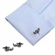 Moustache Cufflinks Gunmetal Black Image On Shirt Sleeve