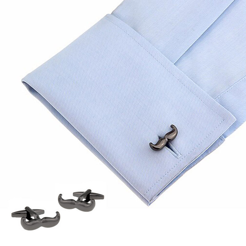 Moustache Cufflinks Gunmetal Black Image On Shirt Sleeve