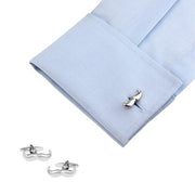 Moustache Cufflinks Silver Front On Shirt Sleeve