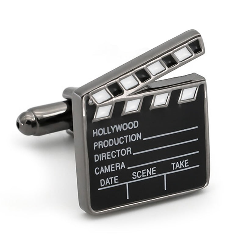 Scene Clapper Board Cufflinks Gunmetal Black Movie Director Front