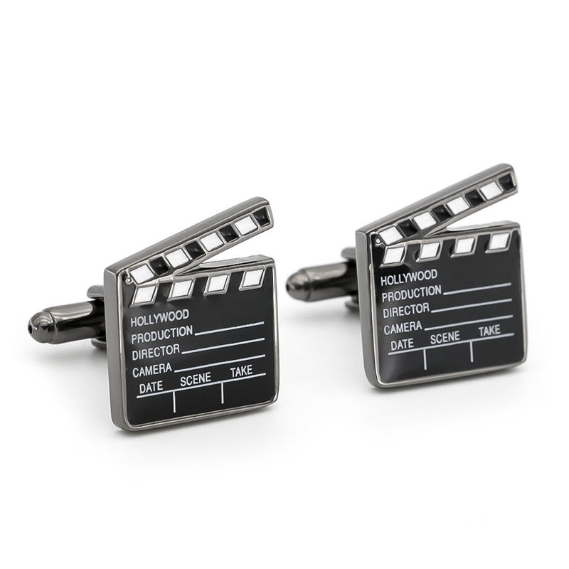 Scene Clapper Board Cufflinks Gunmetal Black Movie Director Front Pair