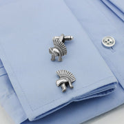 Spartan Helmet Cufflinks 300 Movie Antique Silver On Shirt Sleeve