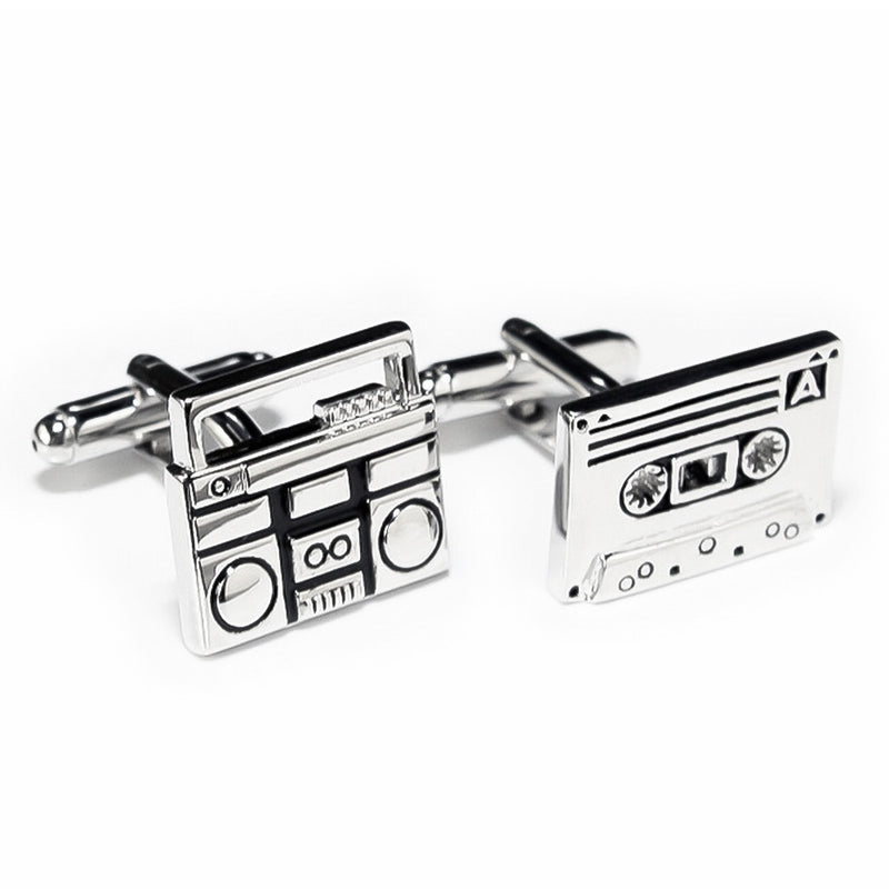 Music Cassette Cufflinks Tape Player Silver Pair